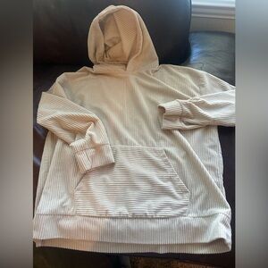 Men's  light tan Hooded Sweater Large corduroy look.  Cozy.  Great condition